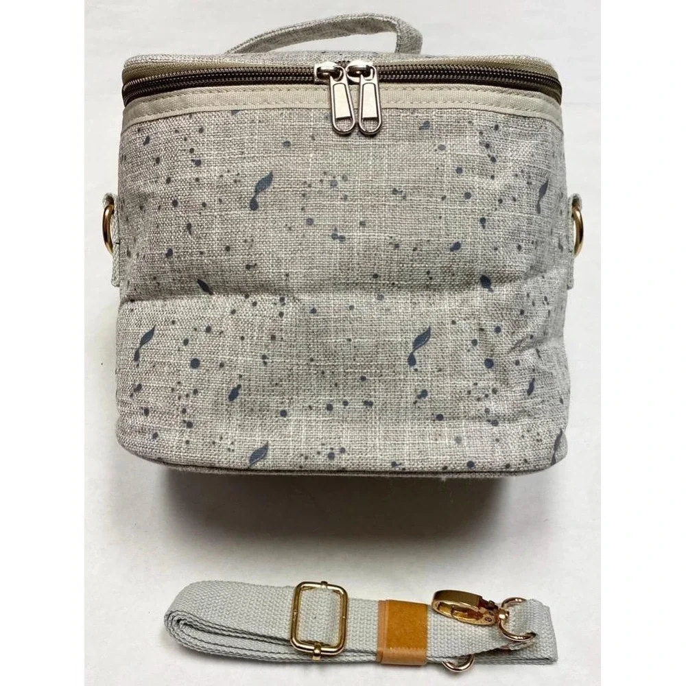 Young Living Branded Tan Gray Speckles Insulated Lunch Tote with Shoulder Strap